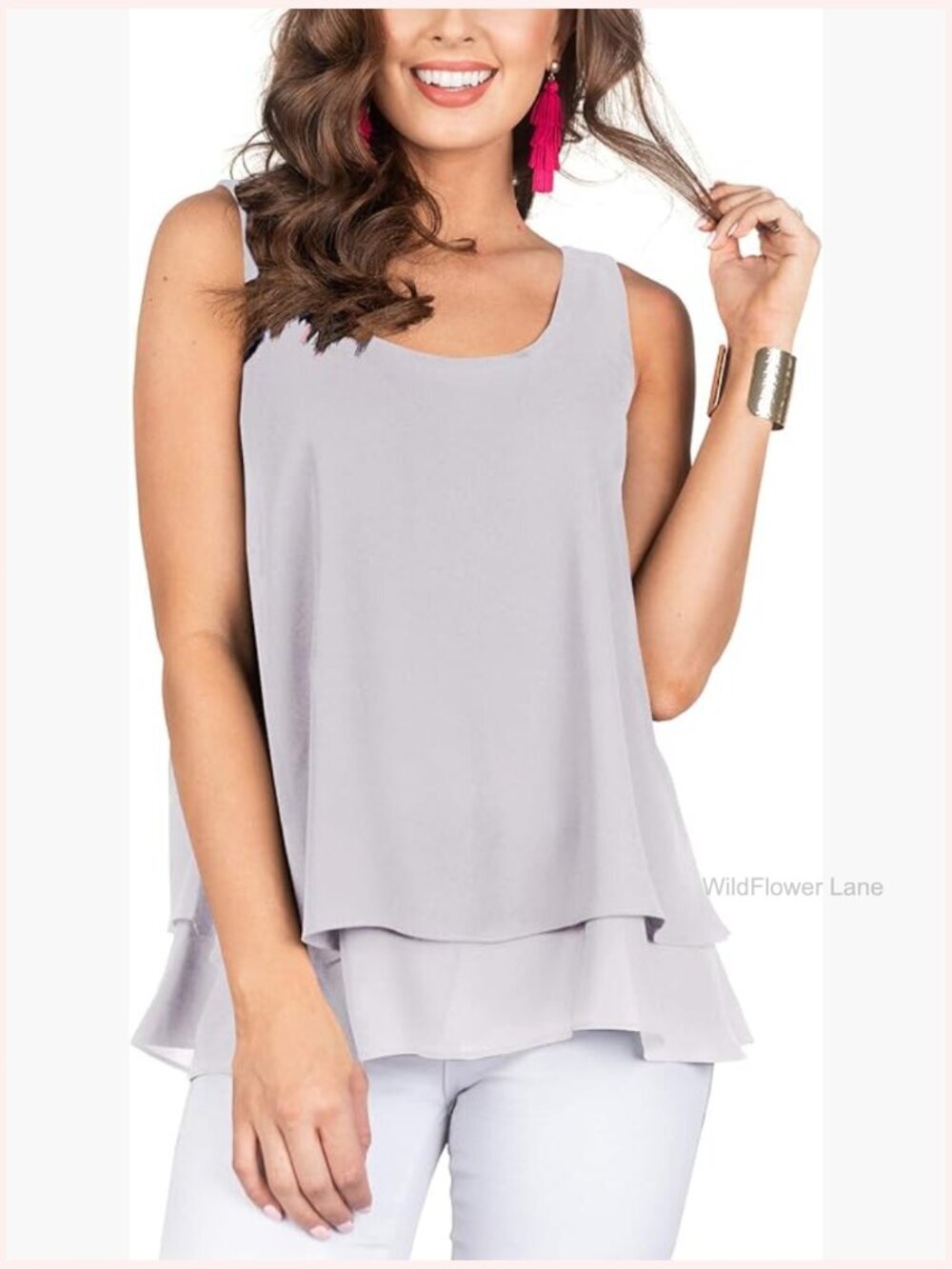 Chiffon Layered Tank Top Sleeveless Round Neck Summer Blouse